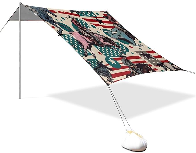 American Cowboys Beach Tent Sun Shelter Set UPF50+ UV Protection 10.5 x 9.19 FT Camping Shade Canopy with Sandbags Sand Anchors Carrying Bag and Others