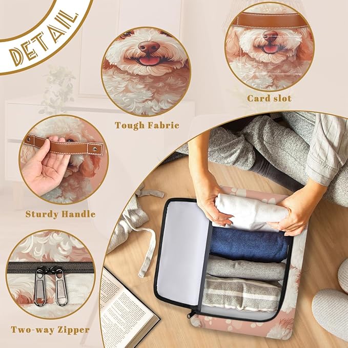Teddy Dog Storage Box with Lid Cute Puppy Collapsible Storage Bins Baskets Cubes Closet Shelf Clothes Organizer Containers with PU Leather Handles