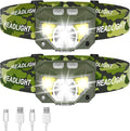 LHKNL Headlamp Flashlight Lumen Ultra-Light Bright LED Rechargeable Headlight with White Red Light2-Pack Waterproof Motion Sensor Head Lamp8 Mode for Outdoor Camping Running Fishing- Green