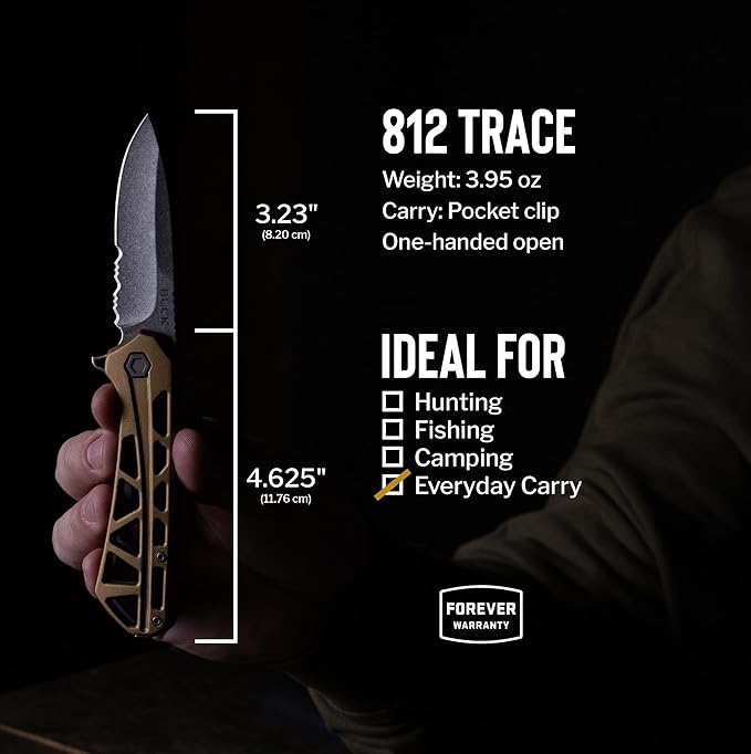 Buck Knives 812 Trace Folding EDC Knife 3.23” Pocket Knife Blade Aluminum Handle 7Cr17MoV Steel Drop Point Folding Blade Bronze 3.95 oz