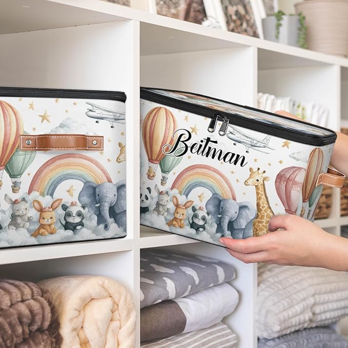 Storage-Bins with Lids Personalized Closet-Storage-Bins Under-Bed Stackable-Cubes-Box for Home Bedroom Animals