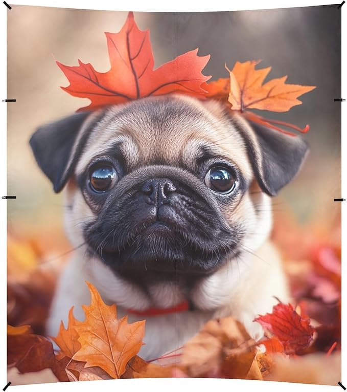 ALAZA Pug Puppy Dog Maple Leaves Beach Tent Sun Shelter Portable Canopy Sunshade for Outdoor Camping Picnics Backyard Fun 10x9 ft