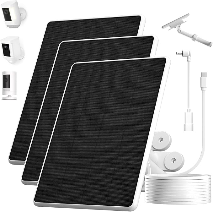 6W Solar Panel for Ring Spotlight Cam Battery &amp Stick Up Cam Battery High-Efficiency Solar Charger with 360° Adjustable Retractable Bracket &amp 10ft Cable (3 Pack)