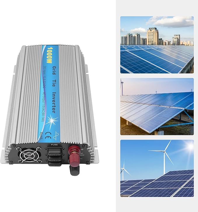 1000W Micro Inverter Grid Tie Solar Inverter MPPT Pure Sine Wave DC10.8-32V to AC110V Automatic Identification Power Inverters for 18V Solar Panel &amp 24V Battery Silver