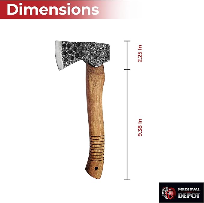 MedievalDepot Camping Hatchet - Compact Forged Steel Axe with Wooden Handle for Outdoor Survival Bushcraft Backpacking