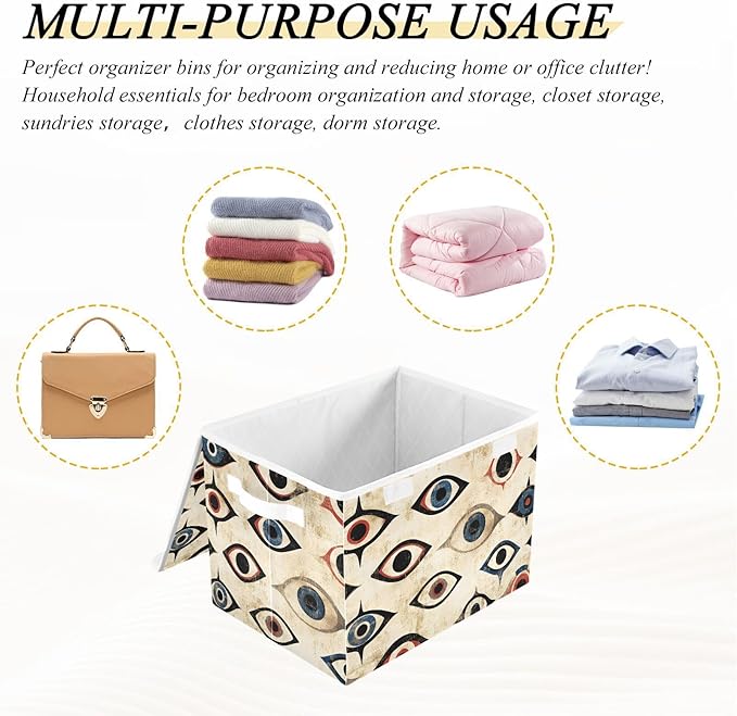 Storage Cube with Lid Evil Eye Pattern Print 16.5×12.6×11.8 IN Collapsible Large Capacity Foldable Storage Basket Bin Organizer