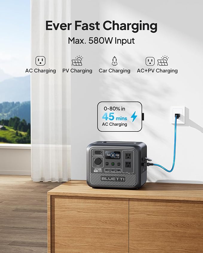 BLUETTI AC50B Portable Power Station 448Wh Solar Generator LiFePO4 Battery Backup w/ 2 700W AC Outlets (Power Lifting 1000W) 0-80% in 45 Min for Camping Road Trip Outage (Solar Panel Optional)