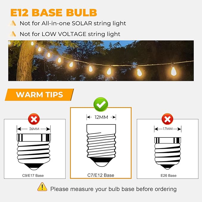 48 Pack ST38 LED Replacement String Light Bulbs 1Watt Equivalent to 7Watt Traditional Bulb Shatterproof E12 LED Bulb for Outdoor Patio Garden Vintage String Lights 2700K Dimmable