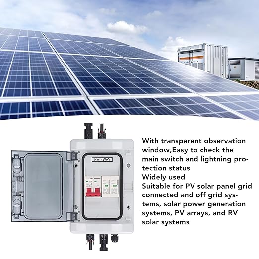 PV Combiner Box Solar Disconnect Switch Outdoor Breaker Box with DC500V 32A Circuit Breaker for Solar Panels System