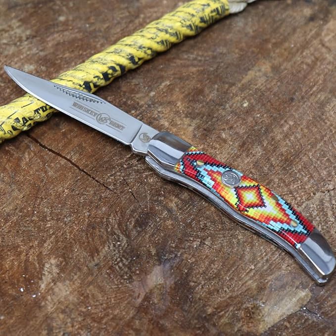 WHISKEY BENT HAT CO. Mini Hunter Folding Pocket Knife 2.75 Closed Length 440C Stainless Steel Blade (The Warrior)