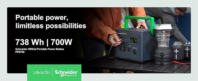 Schneider OffGrid 738Wh Portable Power Station PPS730 Portable Solar Generator with Wireless Charging Pad for Camping or Home
