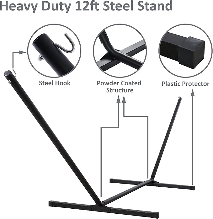 SUNCREAT 2 Person Hammock with Stand Heavy Duty Portable Hammocks 475 lbs Capacity Dark Grey