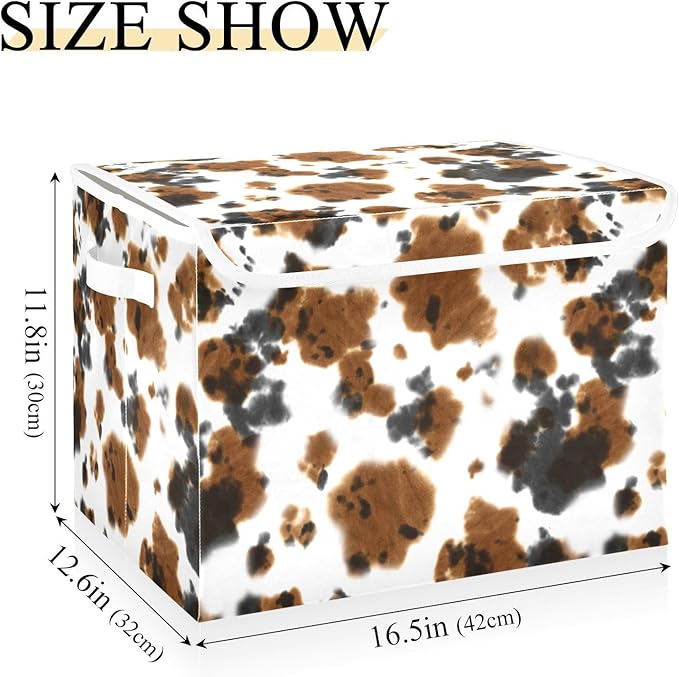Storage Box Cow Print Tie Dye Closet Storage Bins with Lids Foldable Oxford Fabric Storage Box for Home Bedroom Closet Office (16.5x12.6x11.8 in)