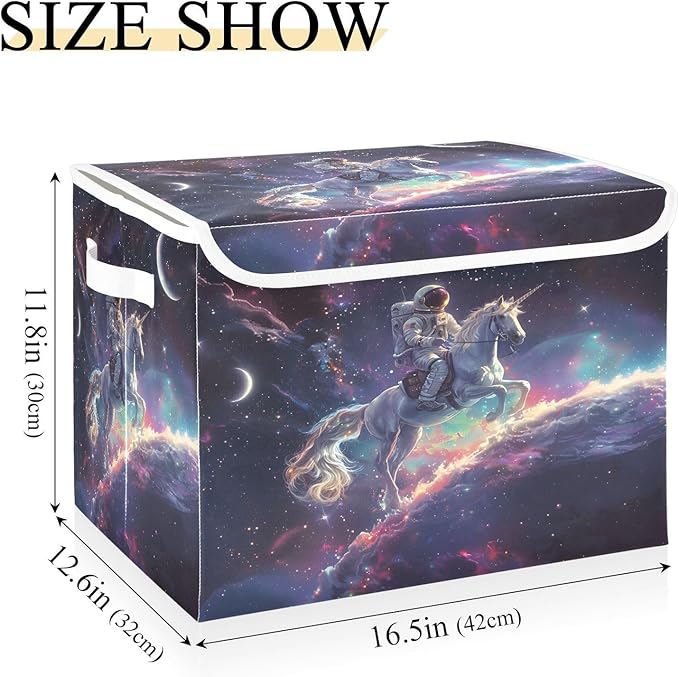 MNSRUU Containers Baskets with Lids Astronaut Unicorn Foldable Storage Bins Organizer with Lid Collapsible Storage Boxes for Home Bedroom Closet Office