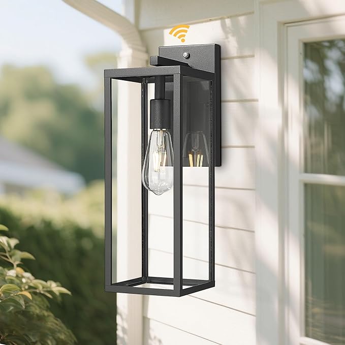 Bestshared Dusk to Dawn Sensor Outdoor Wall Lantern 18 Inch Tall Large Exterior Wall Lights Anti-Rust Modern Black Outside Lamp for House Front Porch Doorway Patio (Black 18 H)