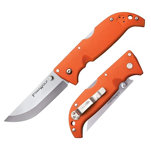 Cold Steel Finn Wolf 3.5in AUS8A Razor-Sharp Straight Back Blade 4.375in Griv-Ex Blaze Orange Handle Hunting Folding Knife Boxed