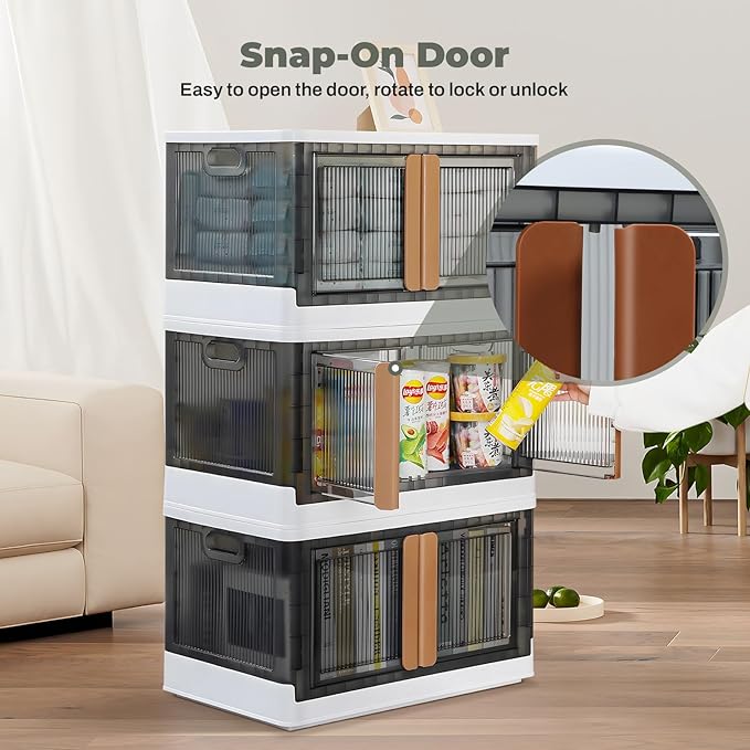Dollate 8.4 Gal Collapsible Storage Bins with Lid 3 Pcs Free Installation Foldable Closet Organizers and Storage Bins for Organizing Household Goods
