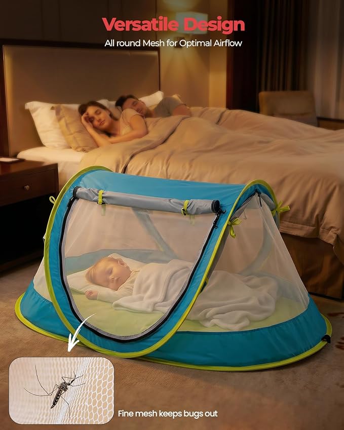 Poray Portable Baby Beach Tent with UPF 50+ Sun ShelterMosquito Net and Sunshade Ideal Pop Up Kids Travel Tent with Carry Bag &amp 2 StakesOutdoor Indoor Play and Sun Protection