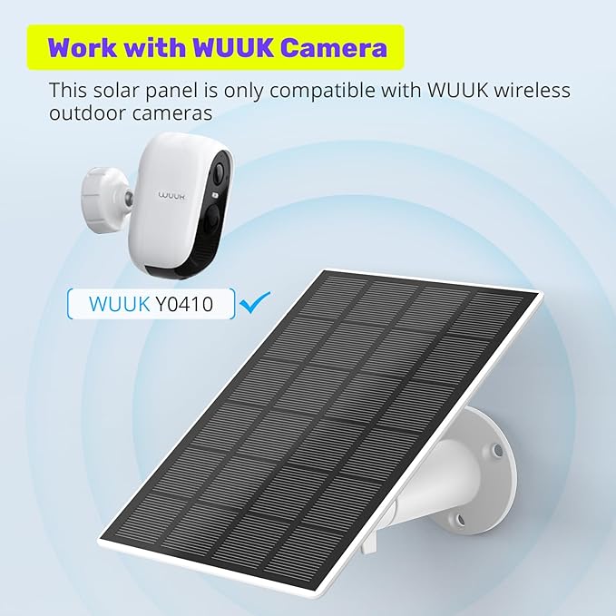 Certificated Solar Panel Compatible with WUUK Rechargeable Outdoor Camera Continuous Power Supply 2.5W Solar Panel for Home Security Camera IP66 Weatherproof 360° Adjustable Mount