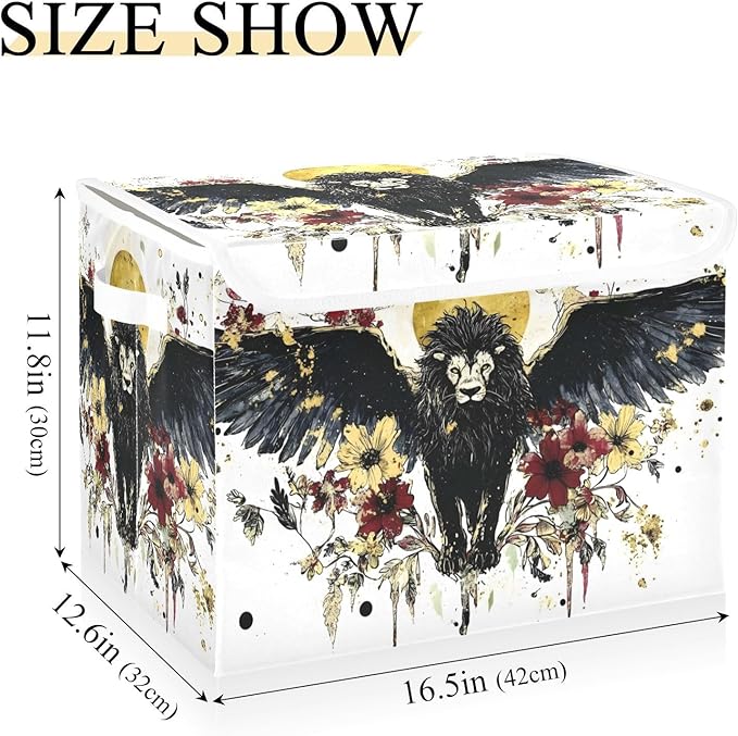 AIXIWAWA Lidded Storage Cube (Lion with Wings) Fabric Foldable Closet Bins with Flip Lid and Handles Organizer Basket Container 16.5 x 12.6 x 11.8 IN