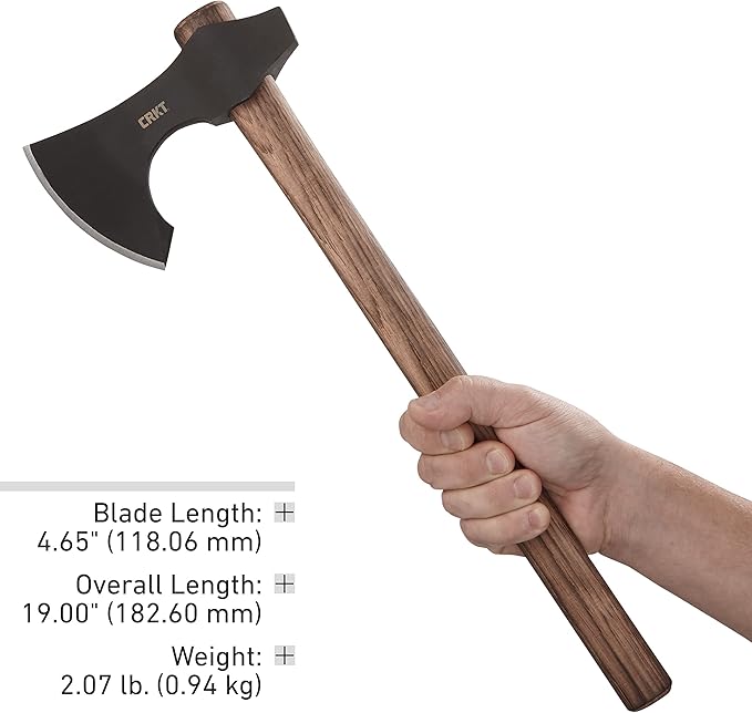 CRKT Berserker Axe: Two Handed Outdoor Axe Forged 1055 Carbon Steel Blade Hickory Handle 2736