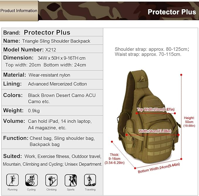 UNISTRENGH Tactical Military Sling Chest Daypack Crossbody MOLLE Laptop Backpack Large Shoulder Duffel Bags Gear Duty Pack (Coyote Brown)