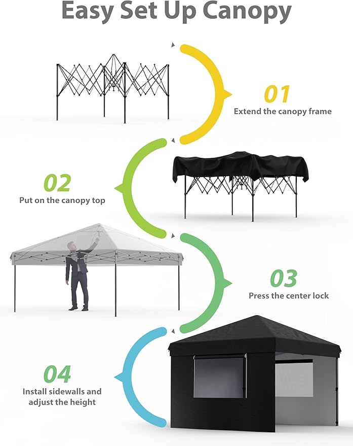 CABIHOME 10x10 Pop Up Canopy Tent Outdoor Instant Canopy with 3 Removable Sidewalls Heavy Duty Commercial Instant Shelter Waterproof &amp UV Resistant for Outdoor Events Camping Backyard (Black