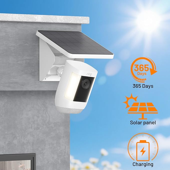 UOGW 4W Solar Panel Charging Mount for Ring Outdoor Cam PlusStick Up CamSpotlight Cam Pro/PlusIP67 Weatherproof Long Cable with USB-C to Ring Barrel Plug Adapter(Camera Not Included)