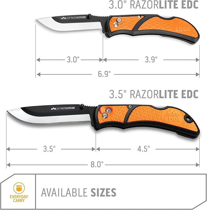 OUTDOOR EDGE 3.5 RazorLite EDC Knife. Pocket Knife with Replaceable Blades and Clip. The Perfect Hunting Blade for Skinning Deer. Blaze Orange with 6 Blades