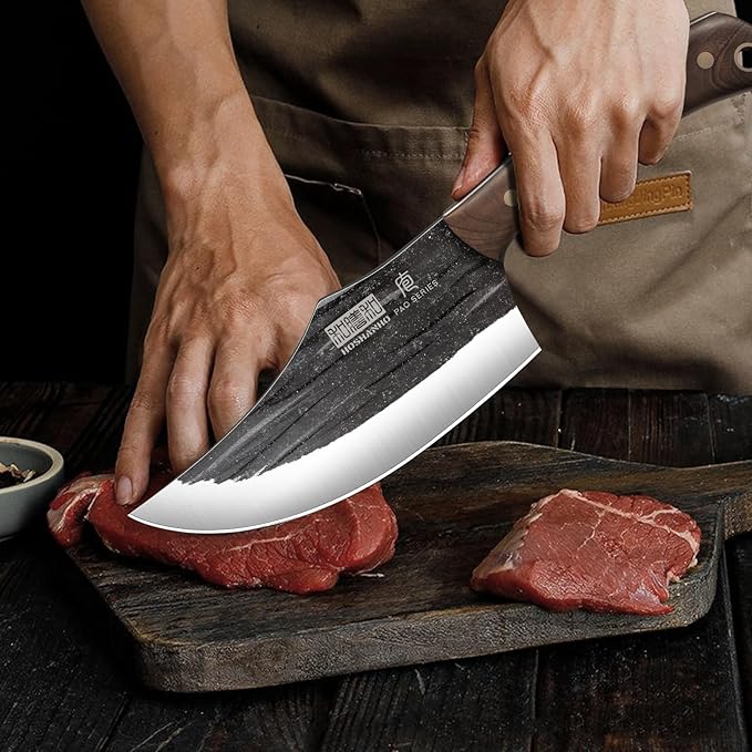 HOSHANHO Butcher Knife Set Hand Forged Butcher Chef Knife Set with Roll Bag Sharp Meat Cleaver Knife &amp Bone Chopper Knives &amp Fillet Knives for Home &amp Camping &amp BBQ Gift with Men
