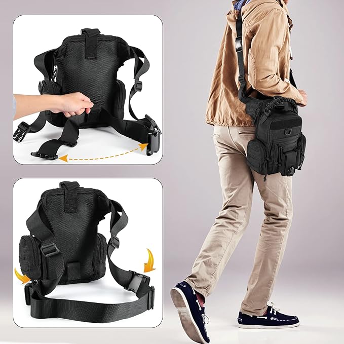 Military Tactical Drop Thigh Pouch Bag Cross Over Leg Concealed Carry Leg Convertible Shoulder Bag with Double Removable Pistol Holster