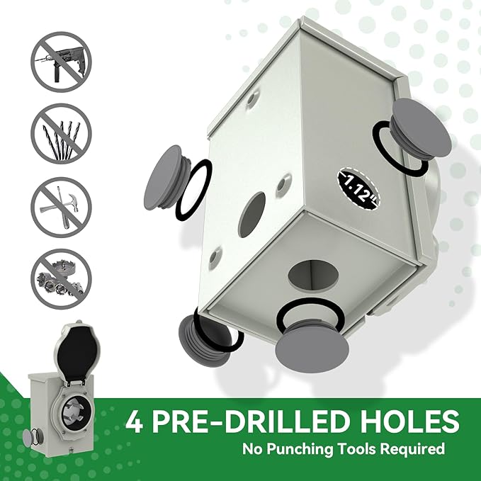 30 Amp Generator Cord 40FT and Power Inlet Box Pre-Drilled 30 Amp Generator Inlet Box with Cord NEMA L14-30P to L14-30R Generator Cord Waterproof Combo Kit ETL Listed