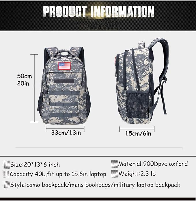 4land Camo Backpack for BoysArmy Boys Backpacks for Elementary Middle School MilitaryCamouflage Bookbag 40L