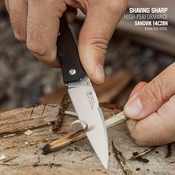 EDC Folding Small Pocket knife for men women 14C28NLiner LockG10 Lightweight Handle Cold Stainless SteelCamping Tactical Knives Belt Clip Flipper Microtech Elemental Survival Hiking Hunting Gad