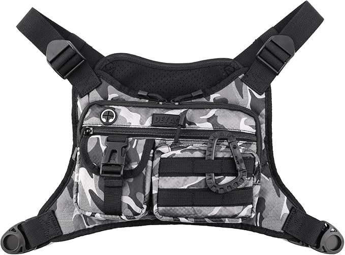 DEYACE Chest Bag For Men Tactical Inspired Sports Utility Chest Pack EDC Pouch Bag With Built-In Phone Holder for Workouts Running Cycling Grey