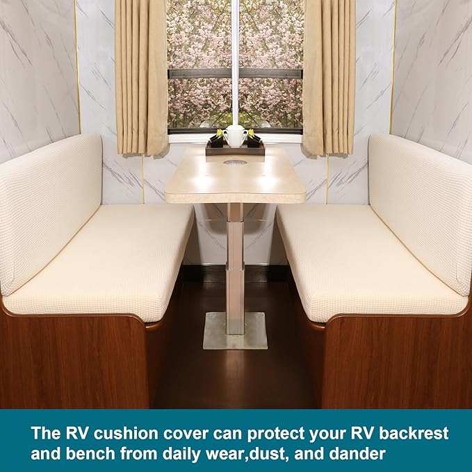 KRFOONN RV Dinette Cushion Covers Stretch Sofa Seat Slipcovers Replacement Camper Cushions Cover Washable Couch Cushion Slipcovers for RV Camper Car Bench(1 Backrest Cover &amp 1 Bench Cover Beige)