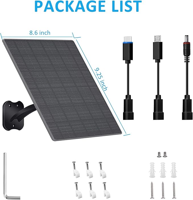 Zivif USB C Solar Panel for Security Cameras 10W Solar Charger with USB-C Cable DC 5.5x2.1mm &amp Micro USB Port IP66 Waterproof with Adjustable Mount &amp 10FT Cable