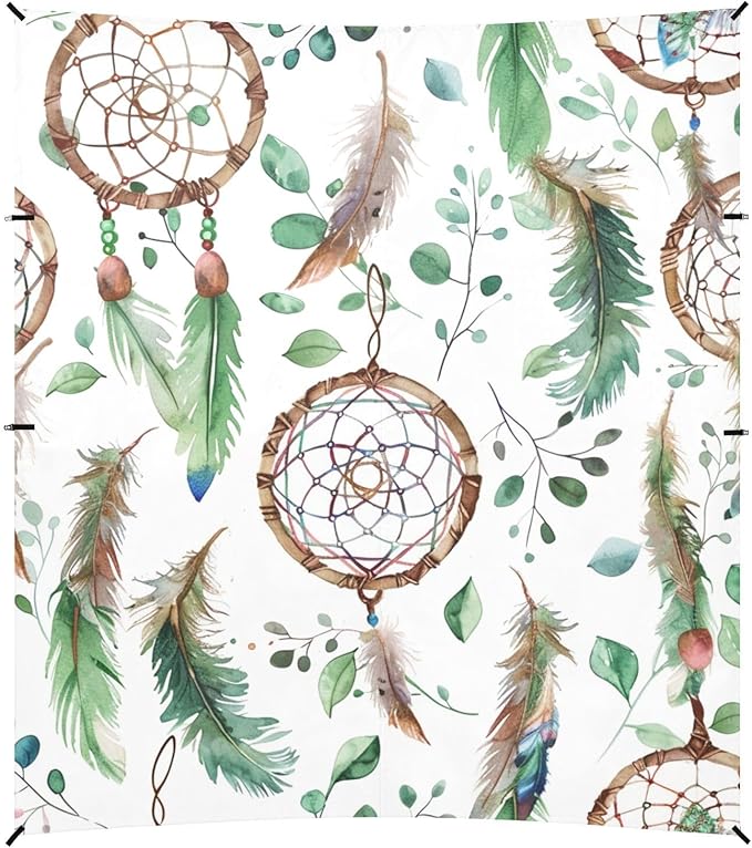 ALAZA Watercolor Dream Catchers Thread Garland Feathers and Green Twigs Beach Tent Sun Shelter Portable Canopy Sunshade for Outdoor Camping Picnics Backyard Fun 10x9 ft