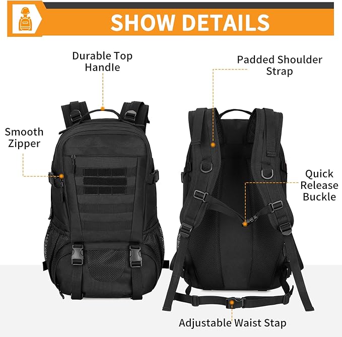 HUNTVP 30L Tactical Backpack Military Backpack MOLLE Rucksack Gear Assault Pack Daypack for Hunting Camping Hiking Backpack(Black)