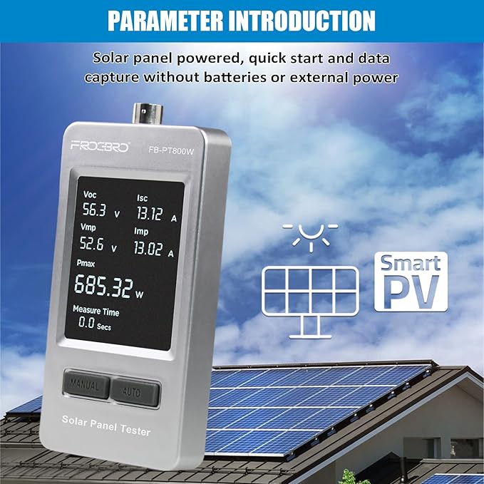 FrogBro 800W Solar Panel Tester – PV Multimeter with Smart MPPT &amp HD OLED Display for Solar Panel Diagnostics and Data Analysis