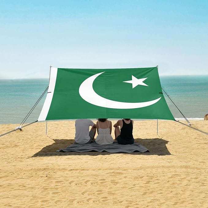 Flag Pakistan Beach Tent UPF50+ Lightweight Large Sun Shelter with Carrying Bag for Backyard and Camping