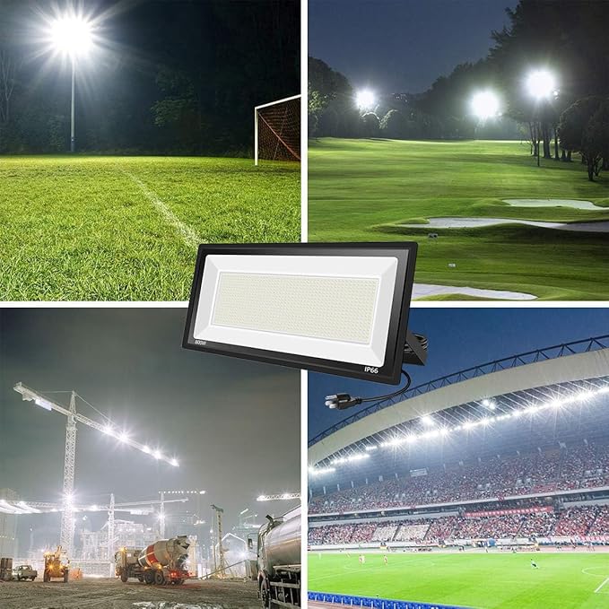 2 Pack 800W LED Flood Light OutdoorSuper Bright FloodLight with Plug80000LM 5000K Daylight White IP66 Waterproof Commercial Lighting for Sports FieldsCountsArenaStadium