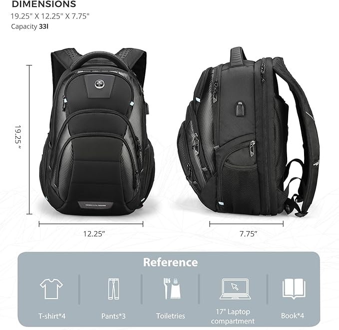 Swissdigital Design TSA Business Laptop Backpack for Men Large Capacity Travel Backpack with Apple Find My Network and USB Charging Port Tech Backpacks Fits 17 Inch Computer Black| SD1643FB-01