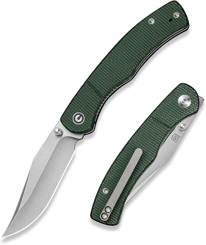 CIVIVI Clingman EDC Pocket Folding Knife with Titanium Reversible Clip 2.99 Nitro-V Blade Micarta Handle Liner Lock Knife Gift for Men Women C23065-4 (Green)
