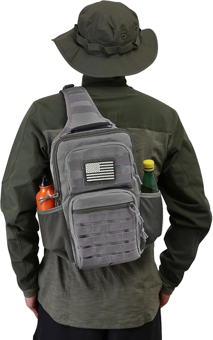 Rover Sling Pack Tactical Shoulder Sling Bag Backpack with Bottle Holder Crossbody Chest Bag Grey