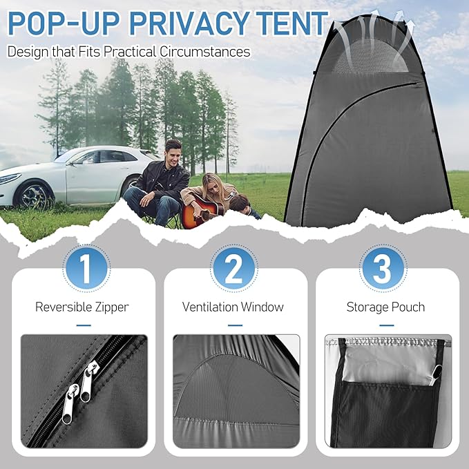 Pop Up Pod - Privacy Shower Tent with Carry Bag Dressing Room Instant Portable Toilet Stall for Camping Beach or Tailgate (Black)
