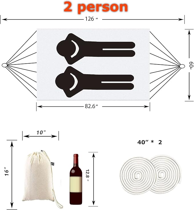 Indoor Hammock with Macrame Fringe for 2 PersonsDouble Boho Hammocks with TasselsPortable Cotton Rope Hamaca Swing with Travel Bag for OutsidePorchGardenPatioBackyardUp to 500lbs White