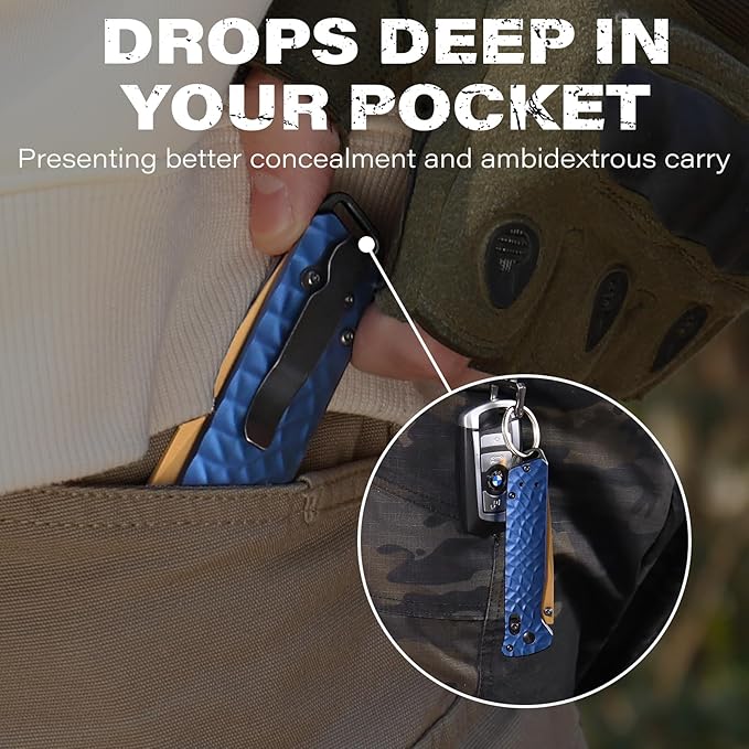 RBLACK 3.3 Tanto EDC Tactical Folding Knife with CPM S35VN Steel &amp Aluminum Handle Featuring Robust Axis Lock Reversible Clip for Everyday Carry - Ideal Gift for Men and Women Royal Blue