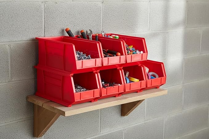 Hudson Exchange 15 x 8 x 7 (12 Pack) Plastic Stackable Storage Bin and Hanging Container Red