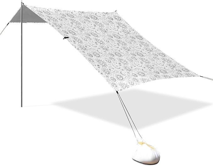 ALAZA Sun Stars Crescent Moon Cloud Beach Tent Sun Shelter UPF50+ Protection Beach Shade Canopy w/ 4 Sandbags for Outdoor Camping Fishing Backyard Fun Picnic 10x9 ft